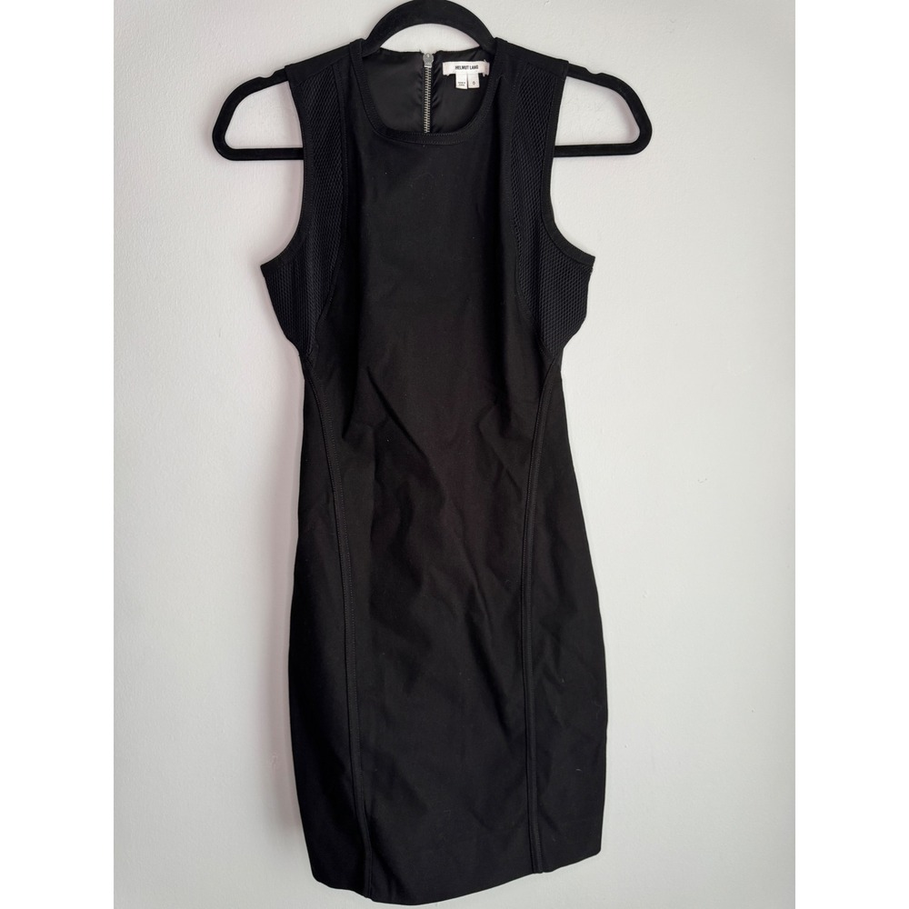 Helmut Lang Black Mesh Panel Cutout Back Bodycon Mini Dress Size 0